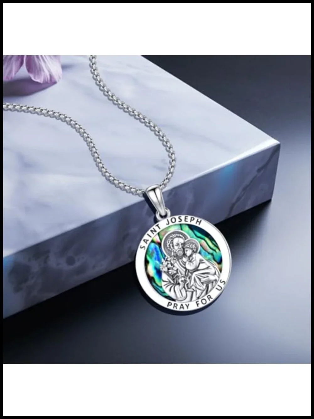 925 Sterling Silver St Joseph Medal Pendant Necklace for Men Women